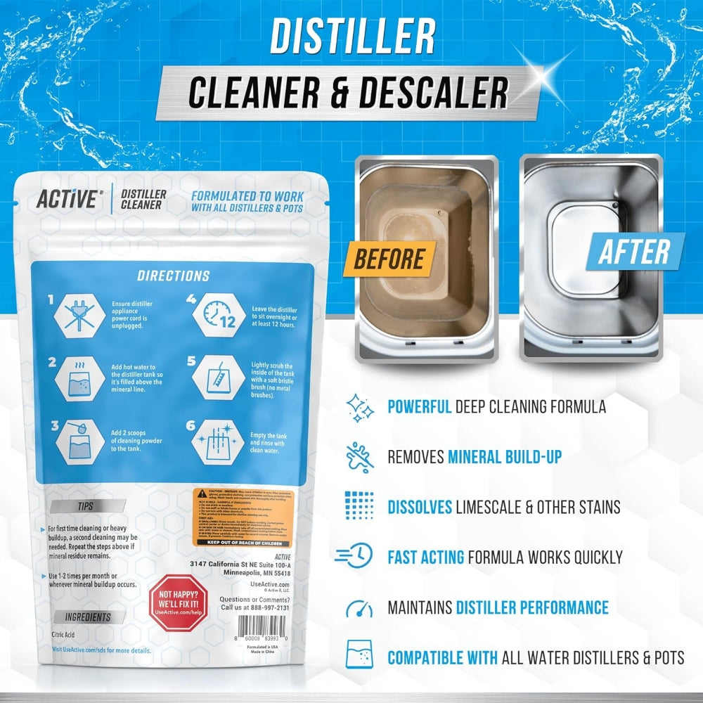 Citric Acid Powder Cleaning for Water Distillers - Bulk 2 LBS Universal  Descaler for Distilling Machines, Kettles & More - Remove Limescale &  Mineral